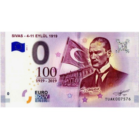 Turčija 2019 - 0 Euro bankovec - Sivas 4-11 eylul 1919 - UNC